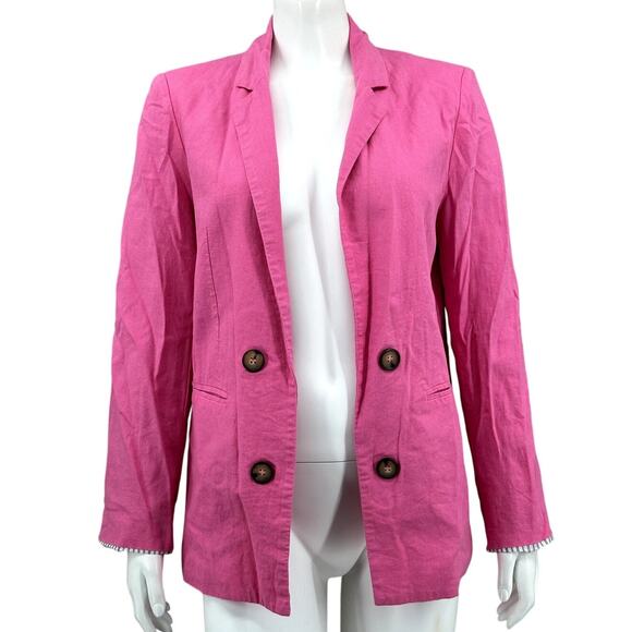 Halston Jacket Womens Medium Pink Blazer Open Front Linen Office Work Preppy - Picture 1 of 8